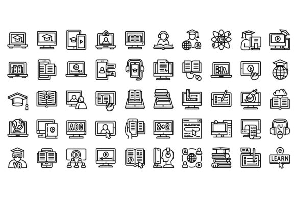 Download Elearning Icons Set, Outline Style - Elearning Collection